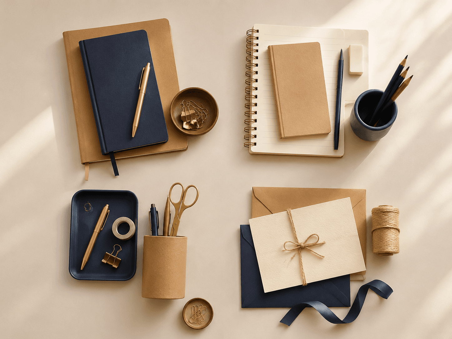 Stationery grouped into collections by use